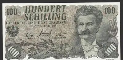 Austria 100 schilling 1960 - Johann Strauss — praca Wanjak, Łódź