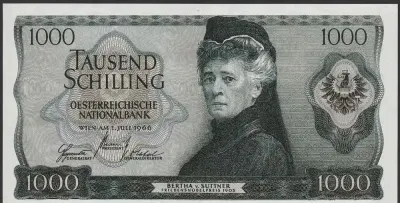 Austria 1000 szylingów 1966 - B. von Suttner — praca Wanjak, Łódź