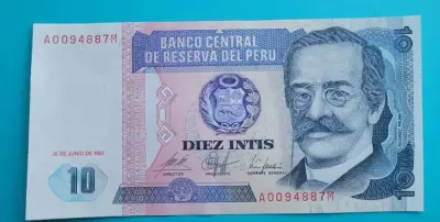 Banknot 10 Intis 1987 - Peru — praca Arek, Grudziądz