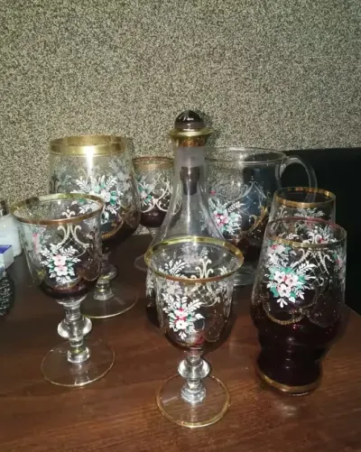 Bohemia unikatowy piękny zlocony komplet — praca Beata, Sucha