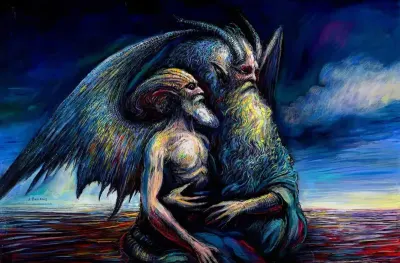 Bracia akryl na papierze — praca Andrzej Masianis, Toruń