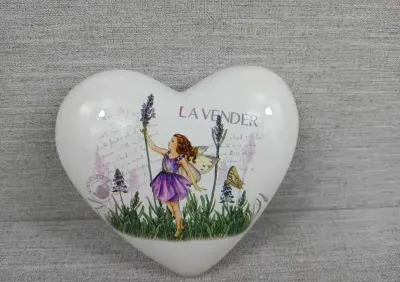 Ceramiczne serce szkliwione Lavender motyw lawendy i elfa Cena za szt — praca sweden.mania, Wrocław