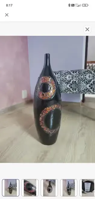 Czarny , pomarańczowy ceramiczny wazon, ozdobny — praca Barbara, Krasne