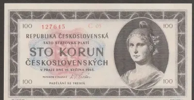 Czechosłowacja 100 koron 1945 — praca Wanjak, Łódź