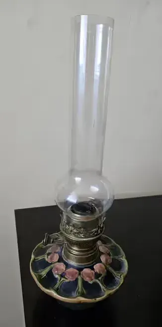 Czeska lampa oliwna stara zabytkowa Matador Prima Boheems Cristal — praca Iza, Wrocław