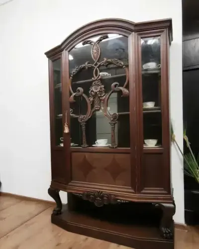 Dębowa  biblioteczka witryna  antyk  440/2023 — praca Jakub, Szczecin