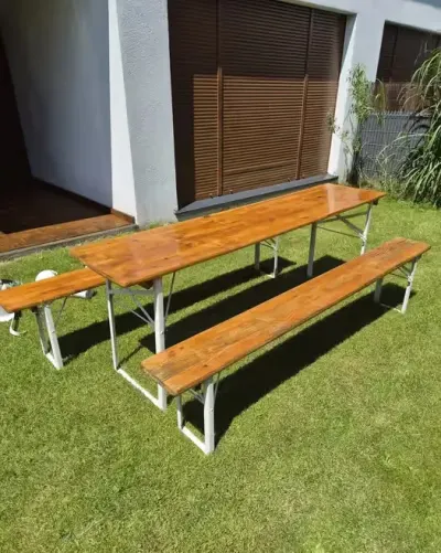 Drewniany piękny zestaw biesiadny stół i dwie ławy boho drewno 12 osób — praca ona, Gądki