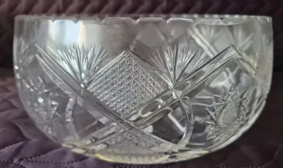 Duża misa kryształowa – Vintage PRL – Średnica 21,5 cm – Grube szkło — praca Anna Kowalska, Gliwice