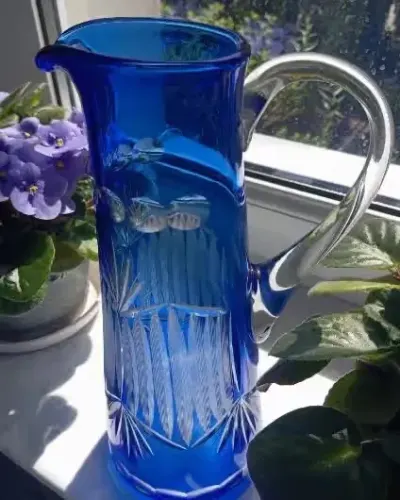 Dzbanek Bohemia Crystal kobalt 29 cm – ręcznie szlifowany — praca Mirosław, Warszawa