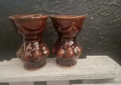 Dwa wazoniki kamionka ceramika szkliwione retro vintage prl — praca kasiamarydia70, Szczawno-Zdrój