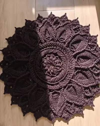 Dywan 3D na szydełku ręcznie robiony ze sznurka 75 cm — praca Natallia, Łódź