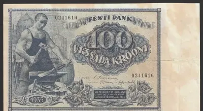 Estonia 100 koron 1935 - kowal — praca Wanjak, Łódź