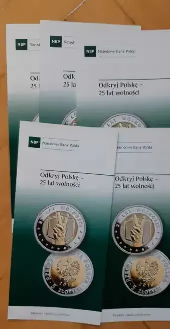 foldery do monet 5 zł Odkryj Polskę -25 lat wolności  , 5 sztuk — praca artur, Kielce
