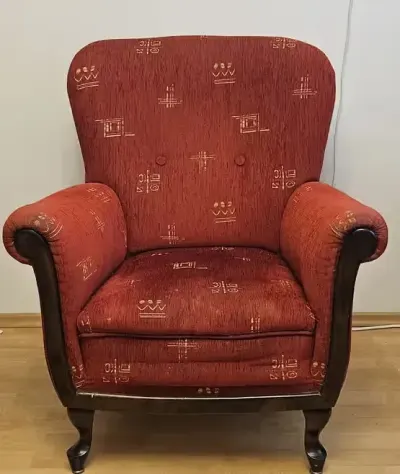 Fotel retro uszak PRL na sprężynach — praca Andrzej, Warszawa