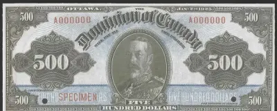 Kanada 500 dolarów 1923 - Jerzy V — praca Wanjak, Łódź