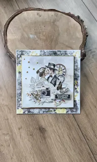 Kartka własnoręcznie wykonana na ślub, handmade — praca Anita, Wrocław