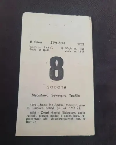 Kartka z kalendarza 08.01.1981 — praca Gosia, Łódź