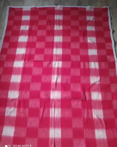 Koc wełniany PRL peerelowski krata kratka retro vintage 150x190 — praca Hania, Górsk