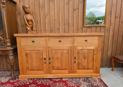 Komoda tekowa 3-drzwiowa z szufladami 178x49x97 cm #501 Stylowy Węgrów — praca Antyki Stylowy Węgrów, Węgrów