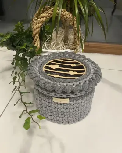 Koszyczek ze sznurka bawelnianego Hand Made rekodzielo recznie robione — praca Jolanta, Końskie