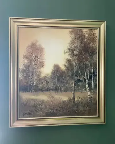Krystyna Skupin-Petrow – brzozy, olej na płótnie, 73×65 cm, sygnowany — praca Beata, Poznań