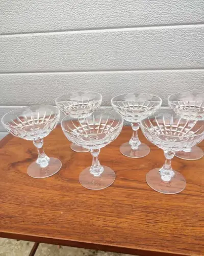 Kryształowe kieliszki do szampana - design - vintage - U — praca skarbywyszukane, Łask
