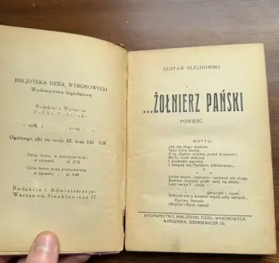 Książka Gustaw Olechowski Żołnierz Pański 1927 r — praca Michał StarocieMania, Wleń