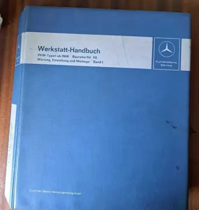 Książka napraw samochodu Mercedes W115 z 1968 r. — praca Jerzy, Będzin