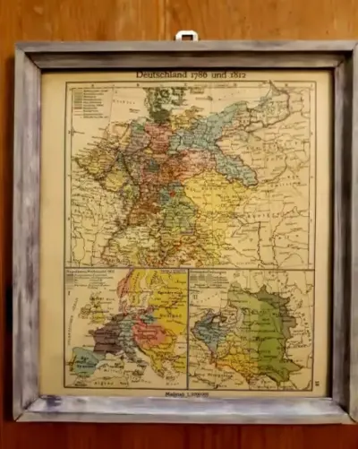 MAPA . DEUTSCHLAND 1786 UND 1812 . Oryginalna . Rama drewniana . — praca Guenther, Poznań