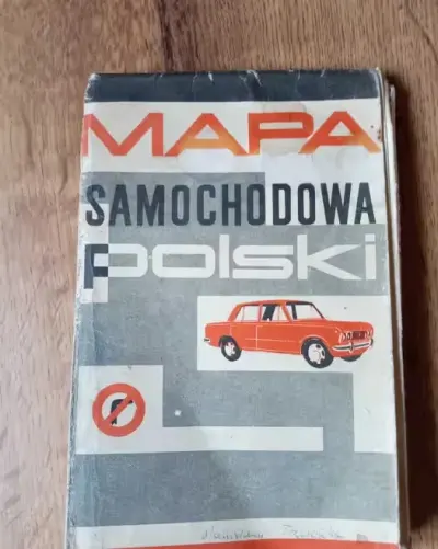 Mapa samochodowa Polski -1968 r-PRL -Fiat 125p, Warszawa, Nysa, Syrena — praca Ozzy, Katowice