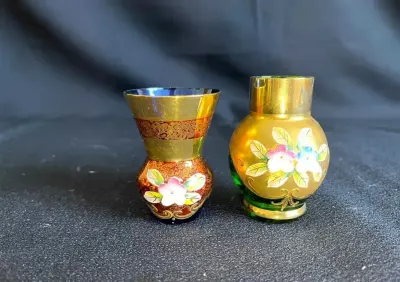 Miniaturowe wazoniki Bohemia Glass Czechosłowacja złocone para retro — praca Jacek, Warszawa