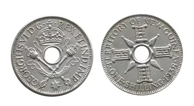New Guinea 1 shilling 1938, srebrо (5.37 grams) 0.925 — praca Eugeniusz, Wrocław
