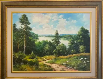 Obraz olejny "Widok ze wzniesienia na jezioro" — praca Łukasz, Łódź