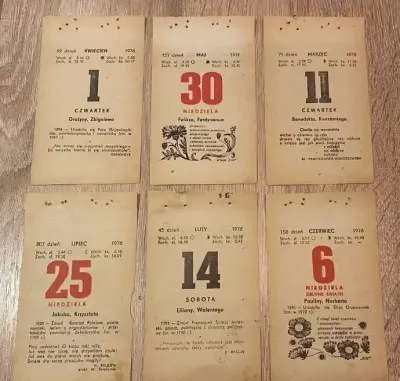 Oryginalna kartka z kalendarza 1976 r. Prezent 50-te URODZINY Rocznica — praca Katarzyna, Kolonia Brużyca