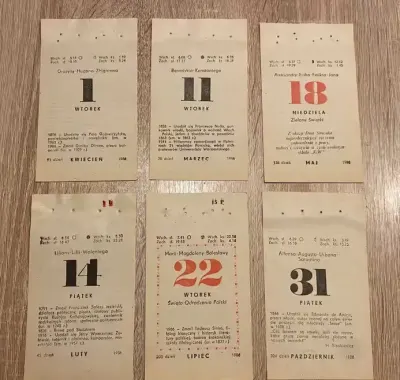 Oryginalna kartka z kalendarza 1986 r. Prezent 40-te URODZINY Rocznica — praca Katarzyna, Kolonia Brużyca