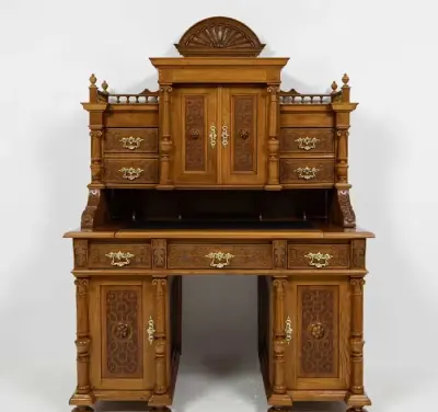 Pałacowe Biurko z Nadstawką w Stylu Neorenesansowym – Lity Dąb, Okres Gründerzeit, ok. 1880–1890 r. Antyk Po Renowacji Dostawa w Cenie — praca NeoAntyk, Łowęcin