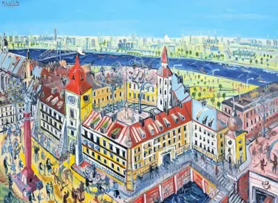 Paweł KLUZA obraz olejny Warszawa picasso duży nie dwurnik 114x146 cm muzealny — praca SFH1311, Myszków