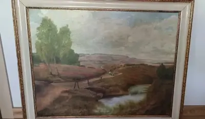 Pejzaż olej, podpisany 1975 — praca Sebastian, Łódź