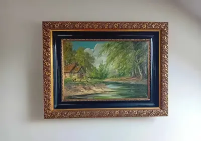 Piękny stary obraz w złotej ramie. — praca Janusz, Aleksandrów Łódzki