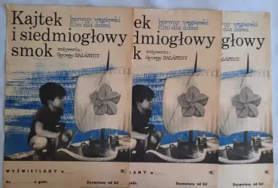 Plakat Filmowy Kajtek i Siedmiogłowy Smok ok. 1970 r. Vintage PRL Oryginał !!! — praca galeriaszafa, Bydgoszcz