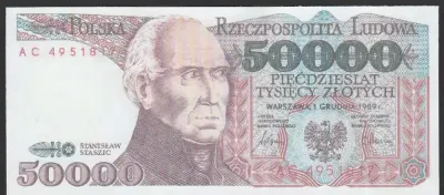 Polska 50000 złotych 1989 - Staszic — praca Wanjak, Łódź
