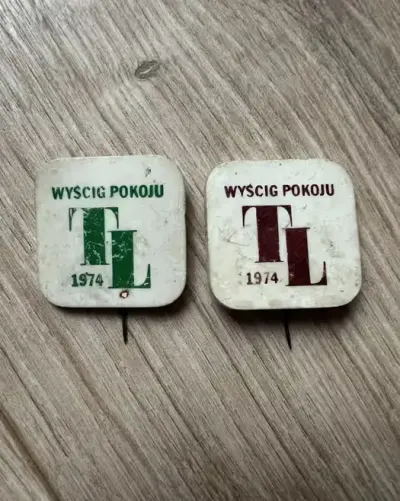 Przypinka wyscig pokoju 1974 zielona i czerwona — praca okleja.tomasz, Warszawa
