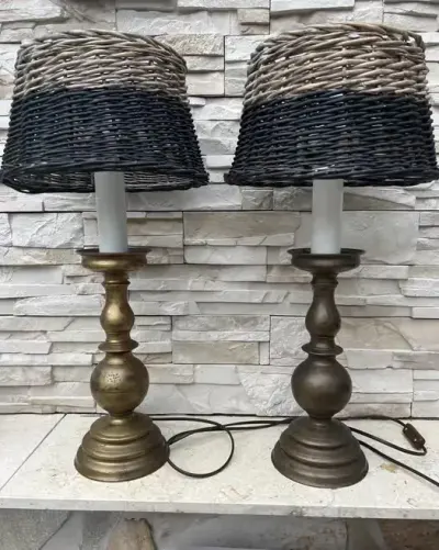 Stary kandelabr z brązu przerobiony na lampę lampa lampy brąz — praca Ania, Długopole Dolne