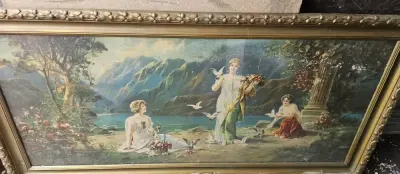 Stary obraz w drewnianej ramie-Hans Zatzka — praca Grzegorz, Łódź
