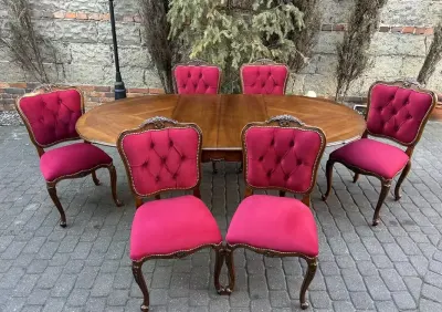 Stół Ludwikowski Rozkładany + 6 krzeseł Ludwik Warrings Po Renowacji — praca Elżbieta, Czacz