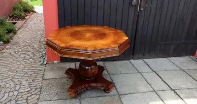 Unikat Dziesięciokątny Stół Stolik Kawowy Orzech Biedermeier Art Deco Antyk — praca Grzegorz Stanasiuk, Ziębice