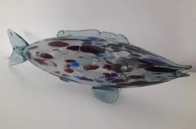 UNIKAT! Wielka Szklana Ryba PRL – 52 cm – STAN IDEALNY – Vintage Murano Style — praca Magdalena, Jelenia Góra