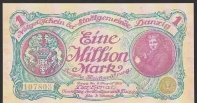 Wolne Miasto Gdańsk 1 milion marek 1923 — praca Wanjak, Łódź