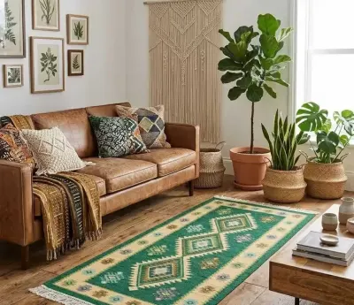 Dywan Do Salonu Zielony 80x150cm Uniwersalny Wiosenny Dywanik Mata Chodnik — praca LUKSSAR, Szprotawa