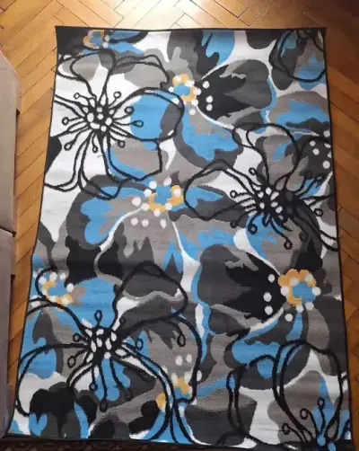 Dywan nowoczesny 120x170 kwiaty niebiesko-szary — praca Monika, Busko-Zdrój